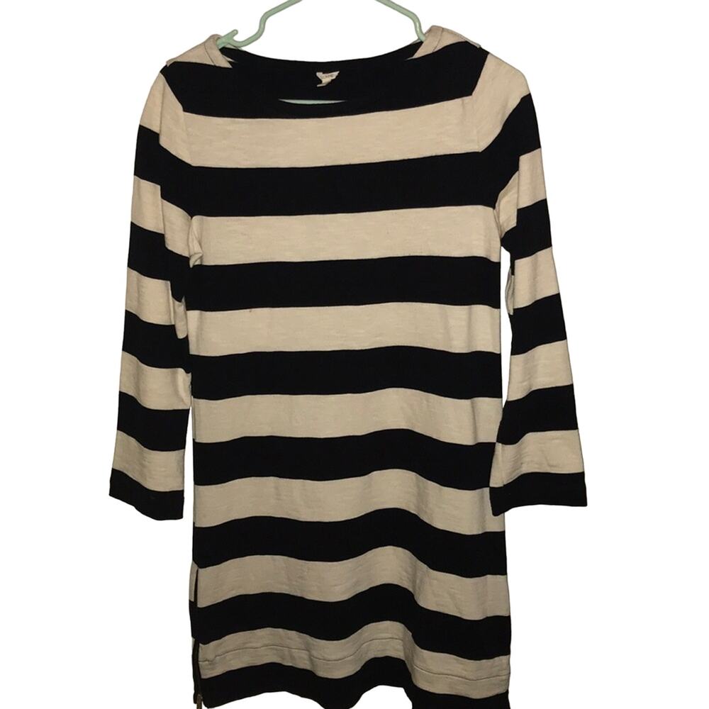 J. Crew Women's Black White Striped Long Sleeve Side Zip Dress Size XS